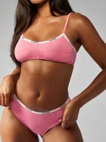 Missguided x Playboy Breathable Bra Panty Underwear Set With Logo Band Fitness Daily Wear Matching Bralette Set For Gym Dance Practice - Pink - View 1