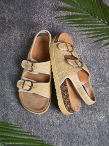 SHUZIA 女士可调节双扣带软木鞋垫拖鞋 - 米色 - 查看 6