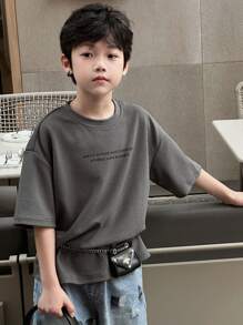Dazy Kids Tween Boy Slogan Print Round Neck Drop Shoulder Casual T-Shirt