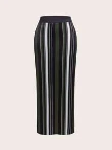 SHEIN 女士松紧腰条纹长裙，休闲风格 - 彩色 - 查看 1