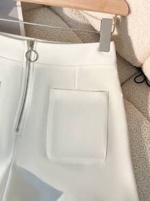 GlowEve 女士休闲纯色拉链前口袋短裤，夏季 - 白色 - 查看 8