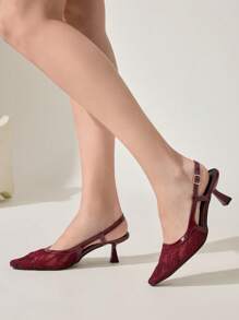 CUCCOO CHICEST CUCCOO Women's Burgundy Lace Backstrap High Heel Shoes, Suitable For Spring And Summer - Burgundy - View 6