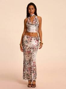 SHEIN BAE Conjunto de dos piezas para mujeres para uso diario - Albaricoque - Ver 4