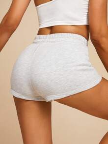 SHEIN SXY Quần short nỉ lưng thun - Màu Xám nhạt - Xem 2