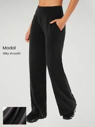 GLOWMODE Modal Silk Touch Wide Leg High Waist Lounge Pants With Side Pockets Daily Casual Fall Fall Winter