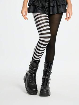 Grunge Punk 1 Pair Gothic Punk-Style Black & Striped Tights