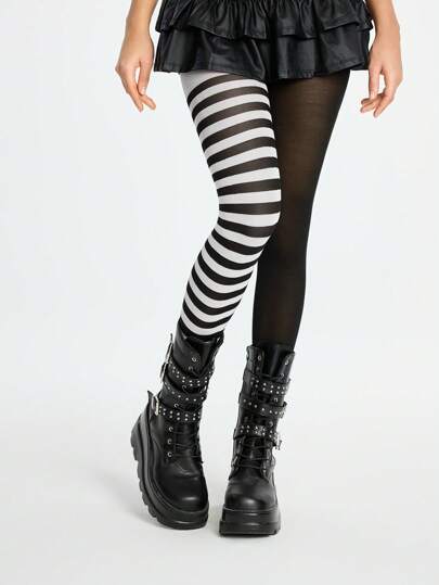 Grunge Punk 1 par de medias negras y a rayas de estilo gótico y punk, para Halloween