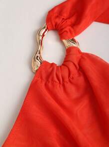 Sweetra 女士夏季海滩度假金属扣装饰V领露背上衣 - 彩色 - 查看 5