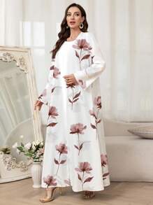 Al Najma Women's Elegant Floral Print Arabic Abaya - Multicolor - View 4