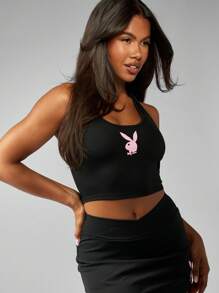 Missguided x Playboy High Performance Athletic Halter Crop Top Mini Skort Set Workout Dance Studio Casual Summer Activity Two Piece Active Wear - Black - View 5
