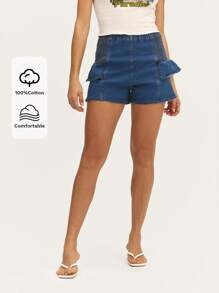 Nöista Short en jean taille haute volantée avec détails sur les côtés, créant un look ludique et féminin pour les sorties décontractées d'été. - Jean brut - Voir 1