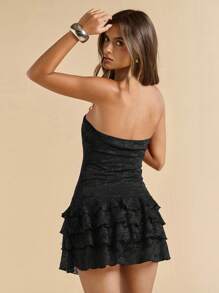 SHEIN BAE Abito mini elegante da donna di colore rosso vino con maniche lunghe in pizzo floreale e orlo arricciato, adatto per appuntamenti, night club, festa di compleanno, San Valentino
