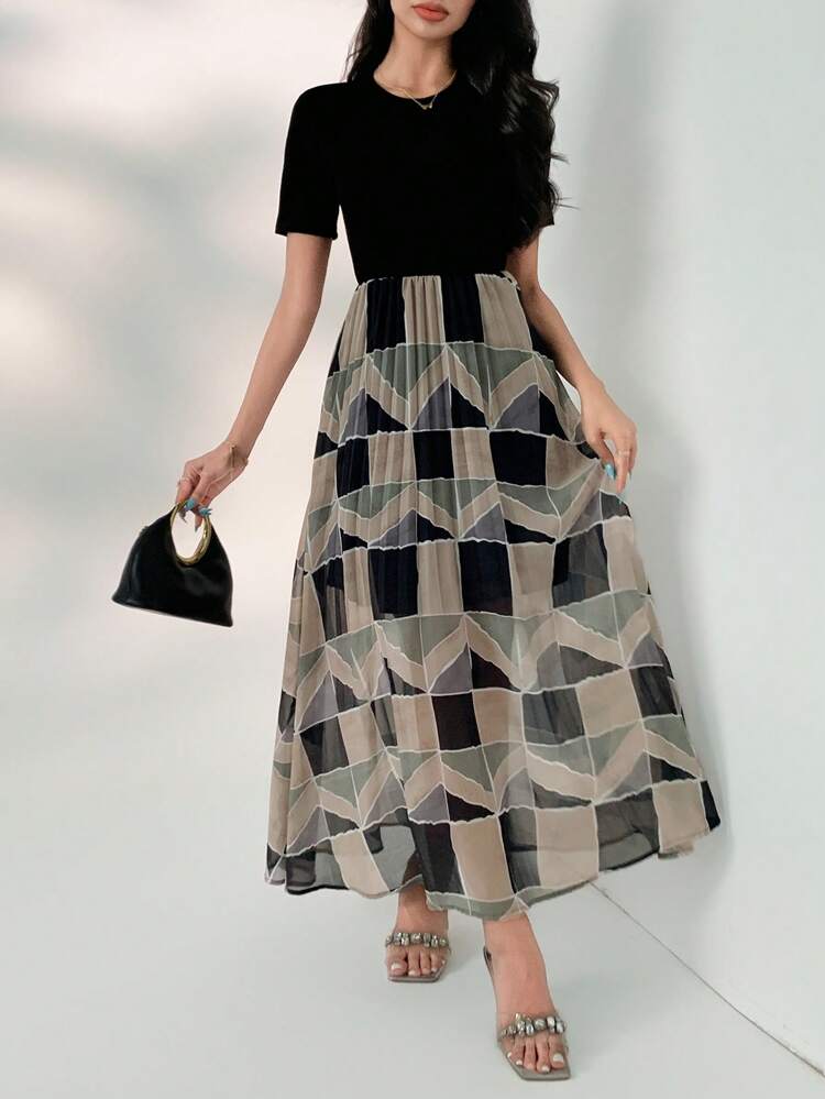 Summer New Arrival Elegant Colorblock Midi Dress For Women,Casual Women Dresses