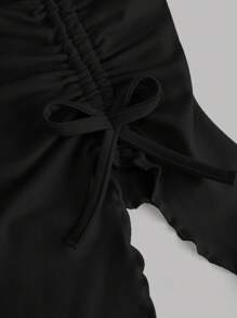 SHEIN Girlism 2pcs/Set Tween Girl Casual Cropped Ruched Asymmetrical Hem Tube Top And Flared Pants, Concert Outfit