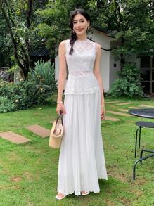 SHEIN LUNE 女士日常两件套服装 - 白色 - 查看 1
