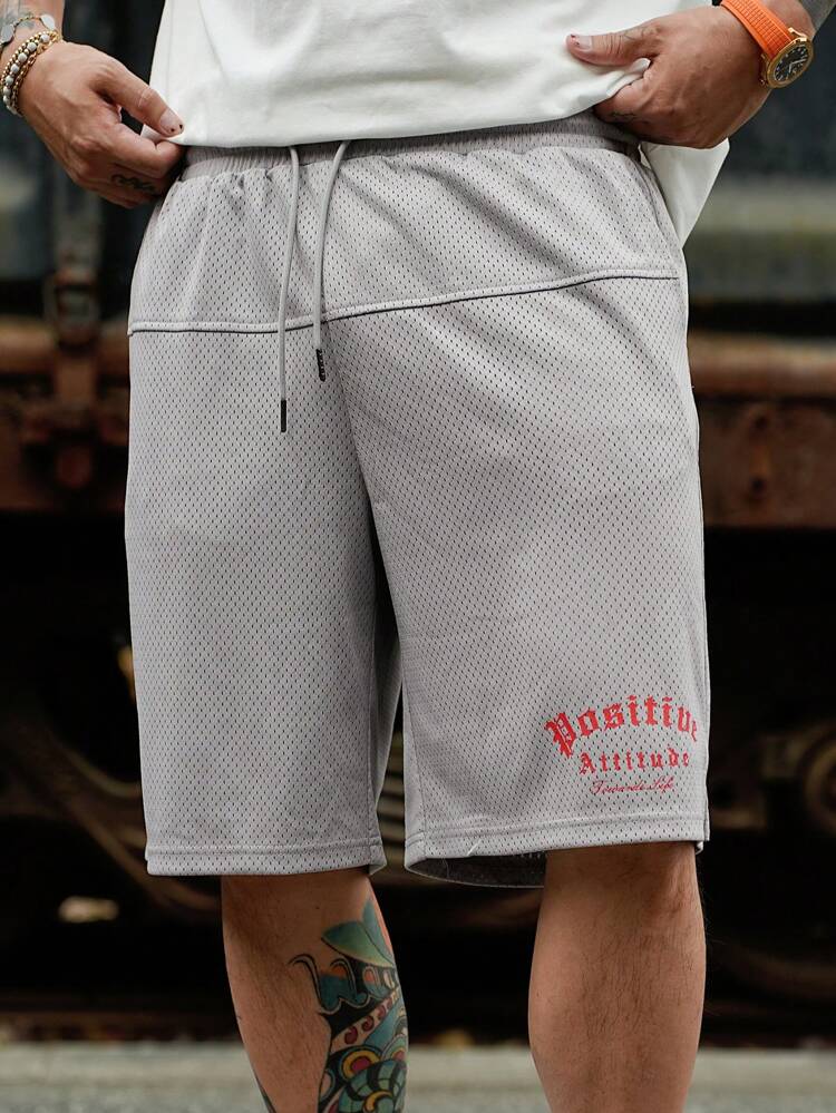 Summer Red Letter Print Grey Sports Basketball Shorts For Men