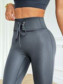 Easithlete 女式高腰纯色腰部系带运动紧身裤