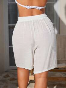 Swim Lushoire Quần short và áo choàng rộng rãi bằng sợi tre cỡ lớn - trắng - Xem 2