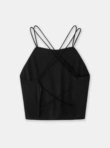 Maija 2025 年夏季新款性感露背交叉弹力设计吊带背心，百搭海滩装、日常装、休闲装、通勤装、优雅派对装、婚礼嘉宾装、早午餐装、独立日装、母亲节装、音乐节装、毕业装 - 黑色 - 查看 8