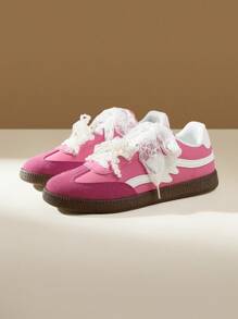 CUCCOO EASI Silver Sneakers For Women, Spring/Summer 2024 New Platform Casual Lace-Up Athletic Shoes - Hot Pink - View 2