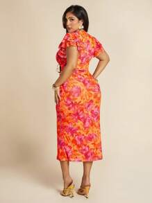 SHEIN BAE Đầm Maxi Không Tay Cổ Chữ V Thêu Hoa Màu Trắng Thanh Lịch Thường Ngày Cho Nữ Size Lớn Xuân/Hè Có Viền Đuôi Cá, Đầm Maxi Dệt Kim Lưới, Đầm Đi Biển Đi Nghỉ, Đầm Maxi Dệt Kim Co Giãn Xẻ Tà Cao Bên Hông - trái cam - Xem 5