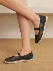Styleloop Women's Round Toe Flats Net Design Fashion Beach Resort Comfortable Casual Shoes - Black - View 4
