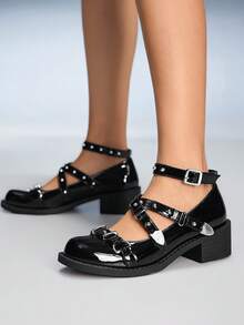 CUCCOO GRLICON Damplattor, Motorcykelstil, Y2K, Cool tjej, Tillbaka till skolan, Halloween, Jul, Festoutfit - Svart - Visa 3