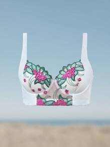 SHEIN 1 件女士柔软舒适网眼刺绣文胸，可调节肩带，提升塑形，钢圈 - 彩色 - 查看 4