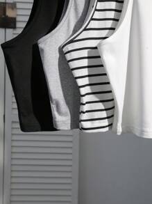SHEIN EZwear 4 chiếc áo ba lỗ in họa tiết nơ anh đào sọc thường ngày dành cho nữ, đa năng và gợi cảm cho kỳ nghỉ hè và bãi biển Áo crop top Áo crop top dễ thương Áo crop top anh đào Áo crop top sọc - Nhiều màu - Xem 6
