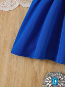 SHEIN Baby Girls Elegant & Sheer Floral Decor Cami Sun Dress With Gathers And Elastic Waist, Lightweight & Soft Fabric, Spring Dress Suitable For Parties And Outings - Blue - View 5