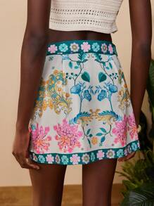 Travachic 女士度假休闲花卉印花裹腰裙，度假风格，波西米亚海滩度假，波西米亚风别致节日海滩夏季裙，毕业典礼，生日，海滩必备，机场，俱乐部，乡村 - 彩色 - 查看 2