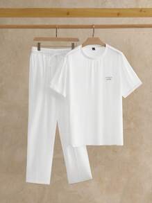 HIMLAND Set de 2 piezas Conjunto de camiseta de manga corta holgada y cómoda + pantalones para uso diario de hombre en verano