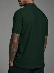 Manfinity Dauomo Men's Fashion Business Vertical Striped Contrast Color Zip-Up Polo Shirt - Multicolor - View 2