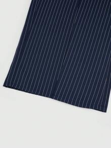 Rometta Plus Size Women Striped Elastic Waist Loose Straight Leg Trousers With Metal Buckle Decoration, Casual And Versatile Design Suitable For Daily, Work And Multiple Occasions Fall Cloth For Women