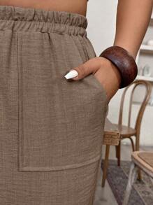 Weeklong Plus SizeCasual Imitation Linen Cropped Pants
