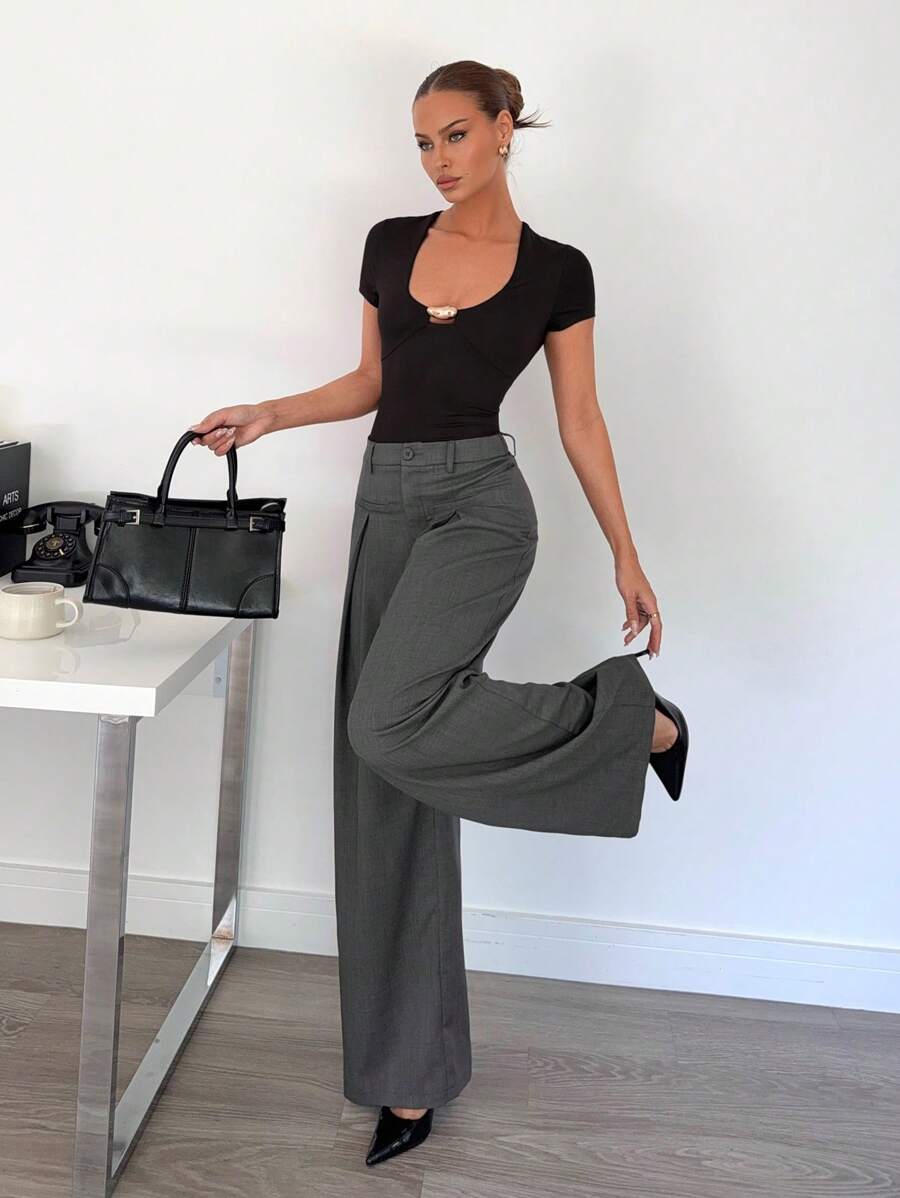 Siren Gaze Pantalón recto gris para mujer, ropa de negocios/trabajo para el verano - Gris - Ver 1