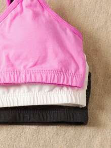 SHEIN 3件套少女款简约舒适白色纯色V领带垫文胸吊带背心 - 彩色 - 查看 3