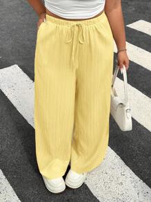 SHEIN EZwear 2pcs/Set Plus Size Women Pants, Yellow & Black Multi-Color