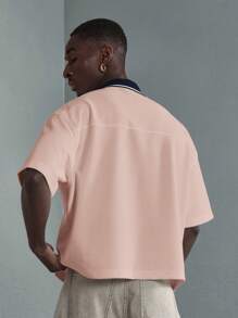 SUMWON Áo thun polo Ottoman Jersey Boxy nhẹ thoáng khí có họa tiết quần vợt chơi gôn thể thao thường ngày mùa hè thể thao cổ điển tay ngắn có cổ - Màu Hồng baby - Xem 2