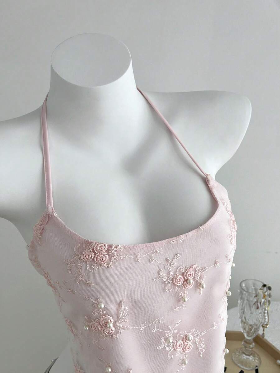 Elamini Women's Fashionable Halter Neck Top, Suitable For Summer - Pink - View 1