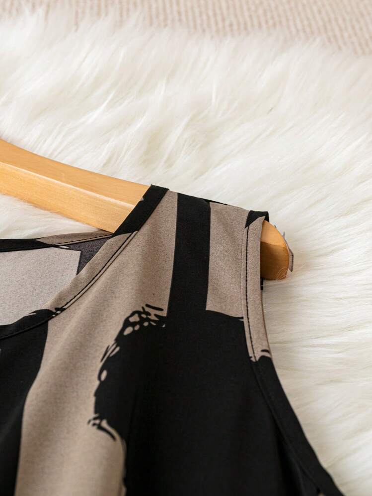 EMERY ROSE Abito lungo da donna taglie forti con stampa a cerchi e strisce, senza maniche - nero - Visualizzare 3