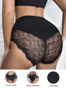 SHEIN Quần bó bụng co giãn cao ren liền mạch cho nữ, quần lót - màu đen - Xem 2