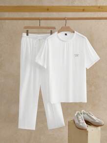 HIMLAND Set de 2 piezas Conjunto de camiseta de manga corta holgada y cómoda + pantalones para uso diario de hombre en verano