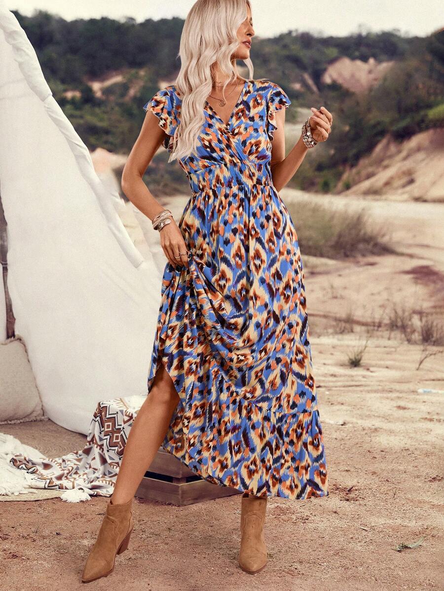 LanaWest Holiday Casual Vintage Random Print Dress