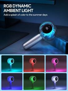 Ventilador turbo portátil de mano con luz RGB, mini ventilador personal USB recargable de 1800mAh con alta velocidad tipo huracán y cordón, adecuado para maquillaje, oficina, viaje, campamento, interior, exterior, vuelta al colegio, vacaciones, esenciales para el verano - Blanco - Ver 3