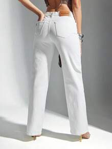 Denimoi 纯色夏季直筒白色牛仔裤 牛仔裤 经典版型牛仔裤 直筒牛仔裤 夏季牛仔裤 度假牛仔裤 欧洲夏季 - 白色 - 查看 4