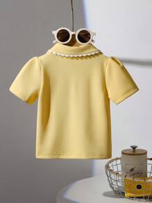 SHEIN Playful Pals Baby Girls' Casual POLO Shirt Tops, Spring/Summer Baby Yellow Shirt Toddler Dress Peter Pan Collar Yellow - Yellow - View 2