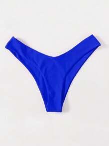 SHEIN Swim 夏日海滩纯色高腰比基尼泳裤 - 寶藍色 - 查看 5