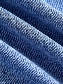 SHEIN MOD Bộ đồ liền thân denim không tay thắt nút phía trước màu trơn dành cho nữ - Màu xanh lam - Xem 5