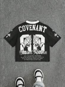 Manfinity EMRG 男士夏季字母天使印花V领短袖T恤 - 彩色 - 查看 2